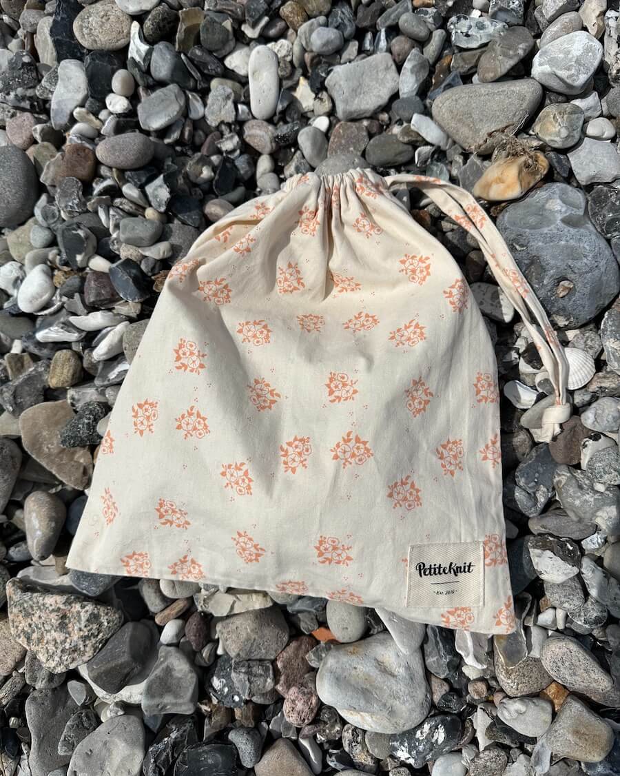 Knitter's String Bag - Apricot Flower. PetiteKnit Limited Edition